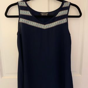 Navy Tank Top with Woven Detail